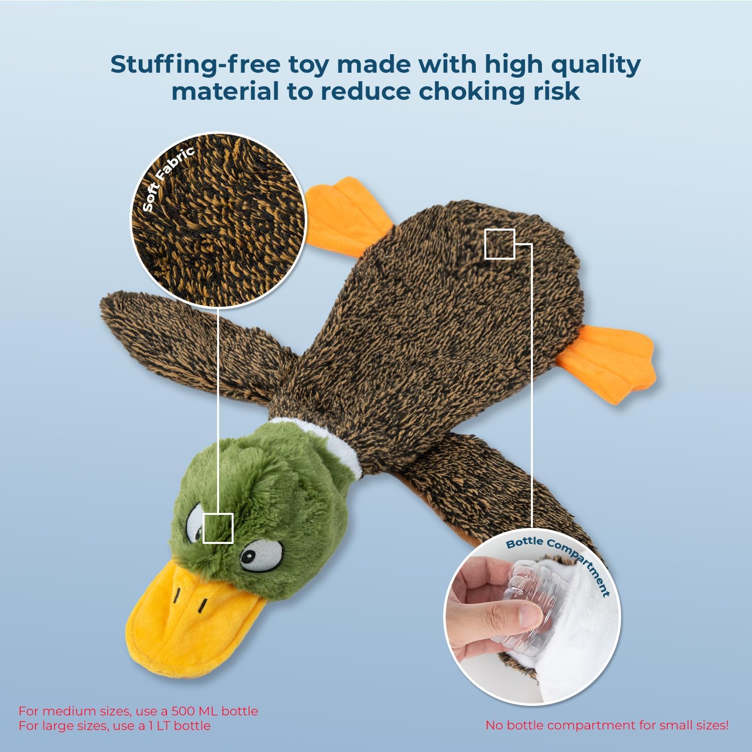 Dailypets Stuffless Wild Duck Plush Dog Toy with Dual Squeakers for Interactive Play