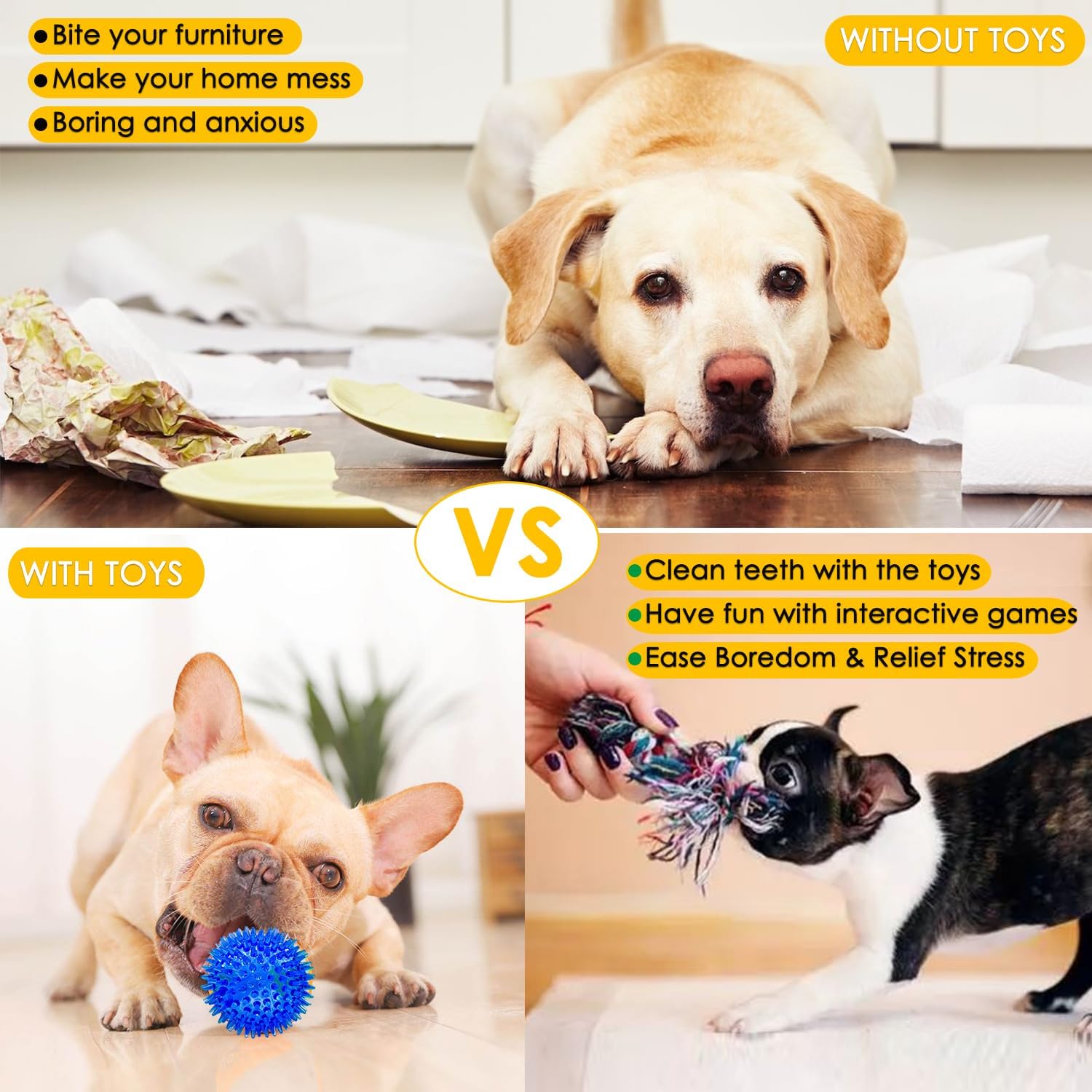 Dailypets Complete Puppy Toy Bundle with Rope Toys Squeaky Plush Toys and Ball Set