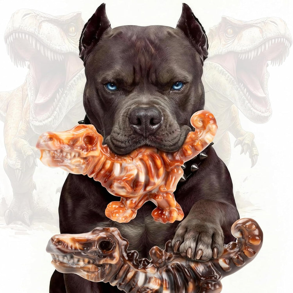 Dailypets Dinosaur Dog Chew Toy Set with Bacon Flavor for Strong Chewers 2 Pack
