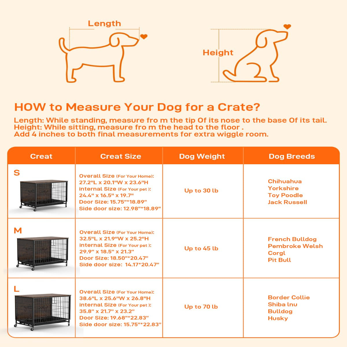 Dailypets 38.6-Inch Wooden Dog Crate End Table with Pull-Out Tray