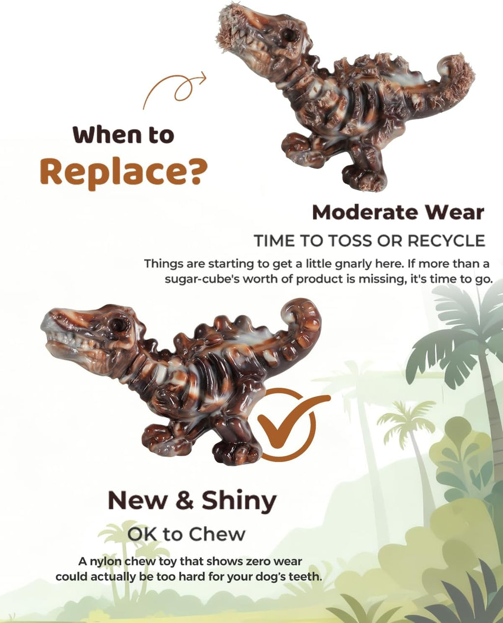 Dailypets Dinosaur Dog Chew Toy Set with Bacon Flavor for Strong Chewers 2 Pack