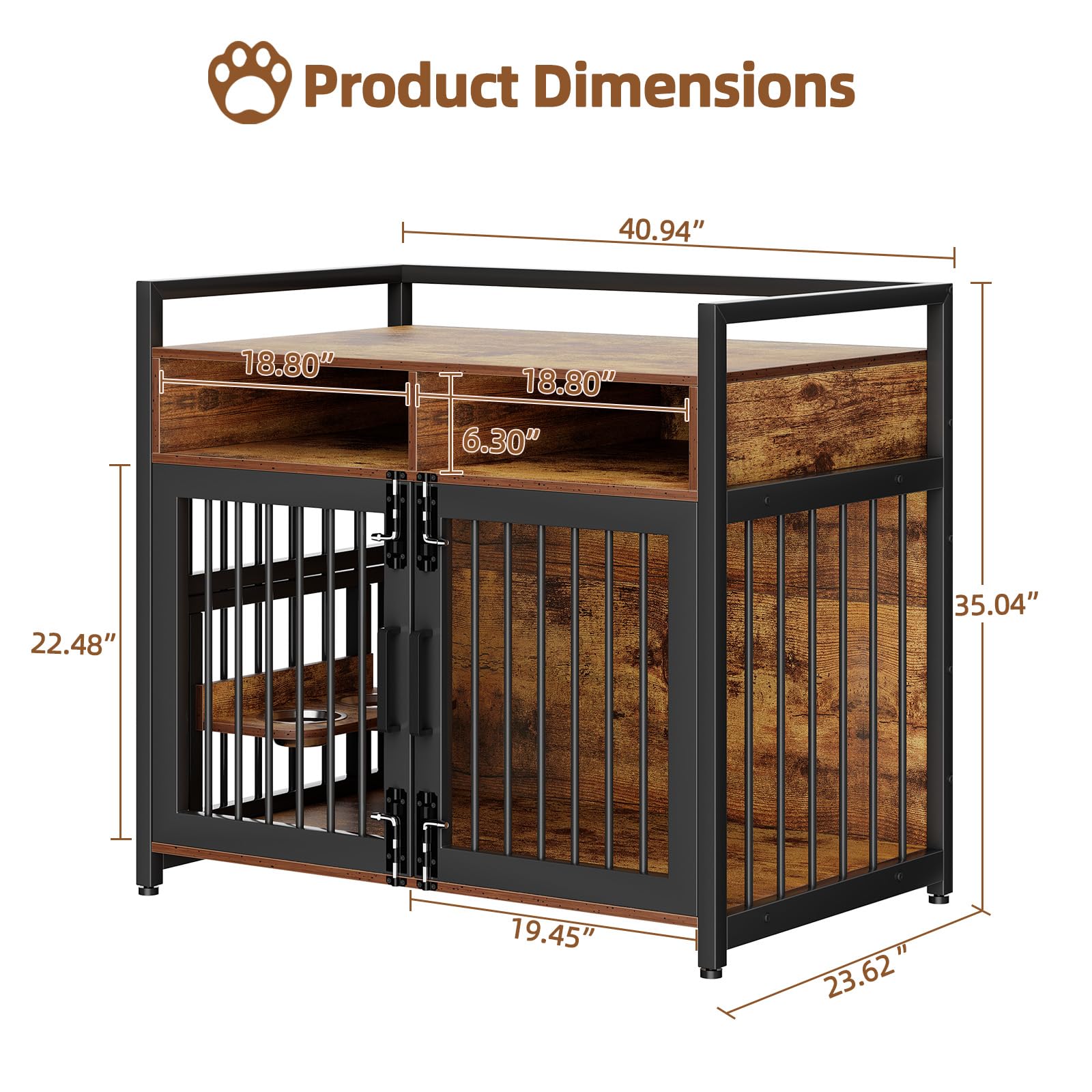 Dailypets Wooden Dog Crate Furniture with Adjustable Stainless Steel Feeder