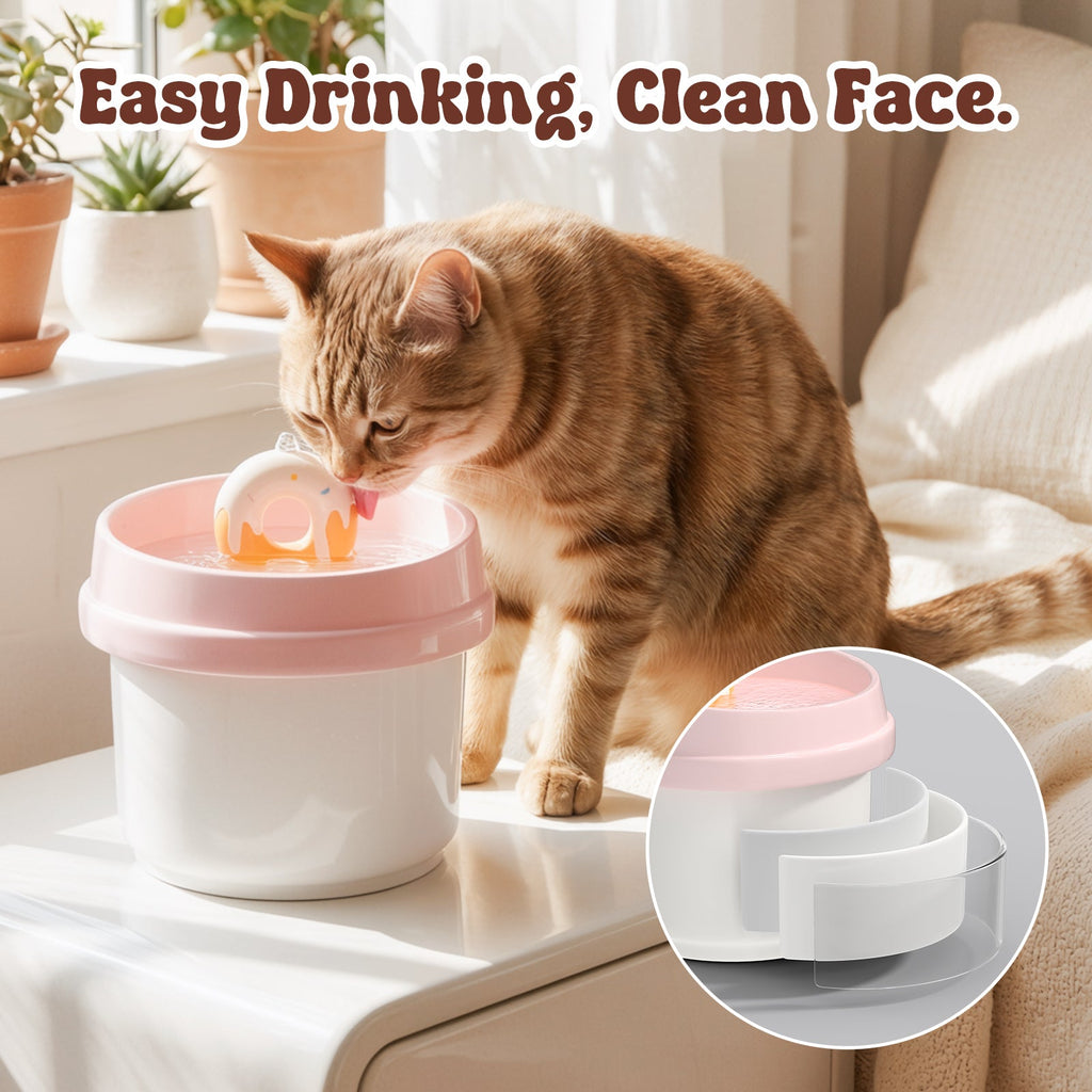 Dailypets Donut Style Ceramic Cat Water Fountain 42oz with Automatic Filtration