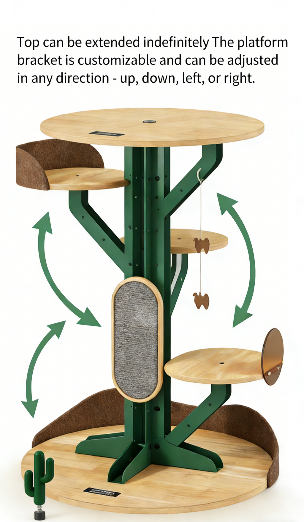 Dailypets Adjustable Floor-to-Ceiling Cat Tree with Wooden Platforms and Hanging Toys