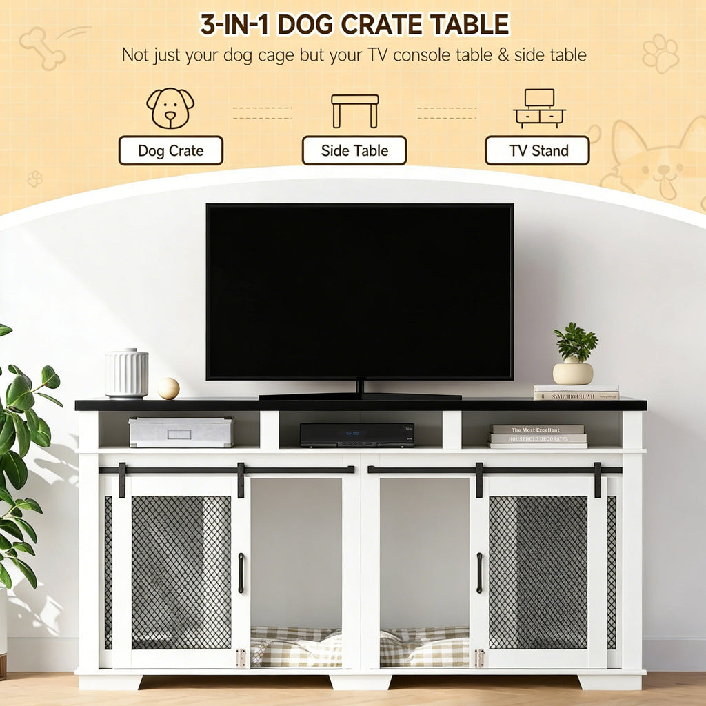 Dailypets 71-Inch Double Dog Crate Furniture with Storage Shelves and Divider