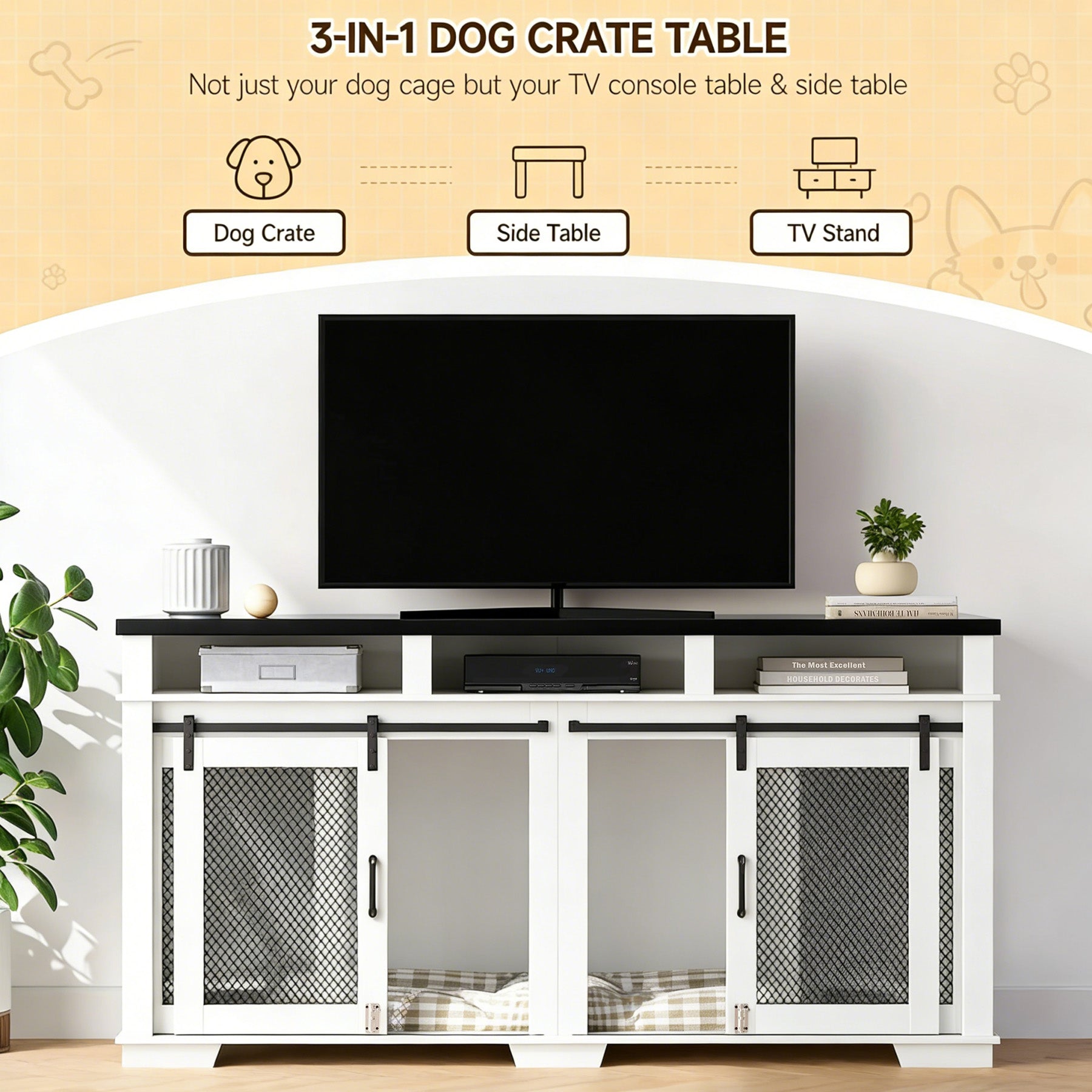 Dailypets 71-Inch Double Dog Crate Furniture with Storage Shelves and Divider