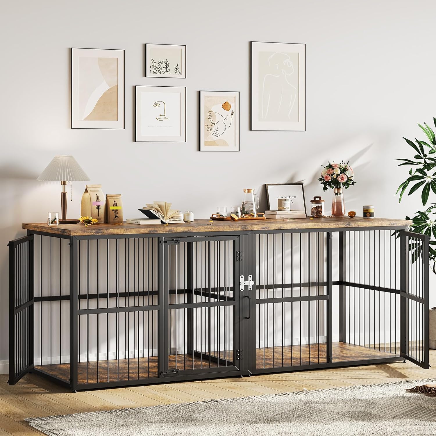 Dailypets 87-Inch Extra Large Double Dog Crate Furniture with Removable Divider