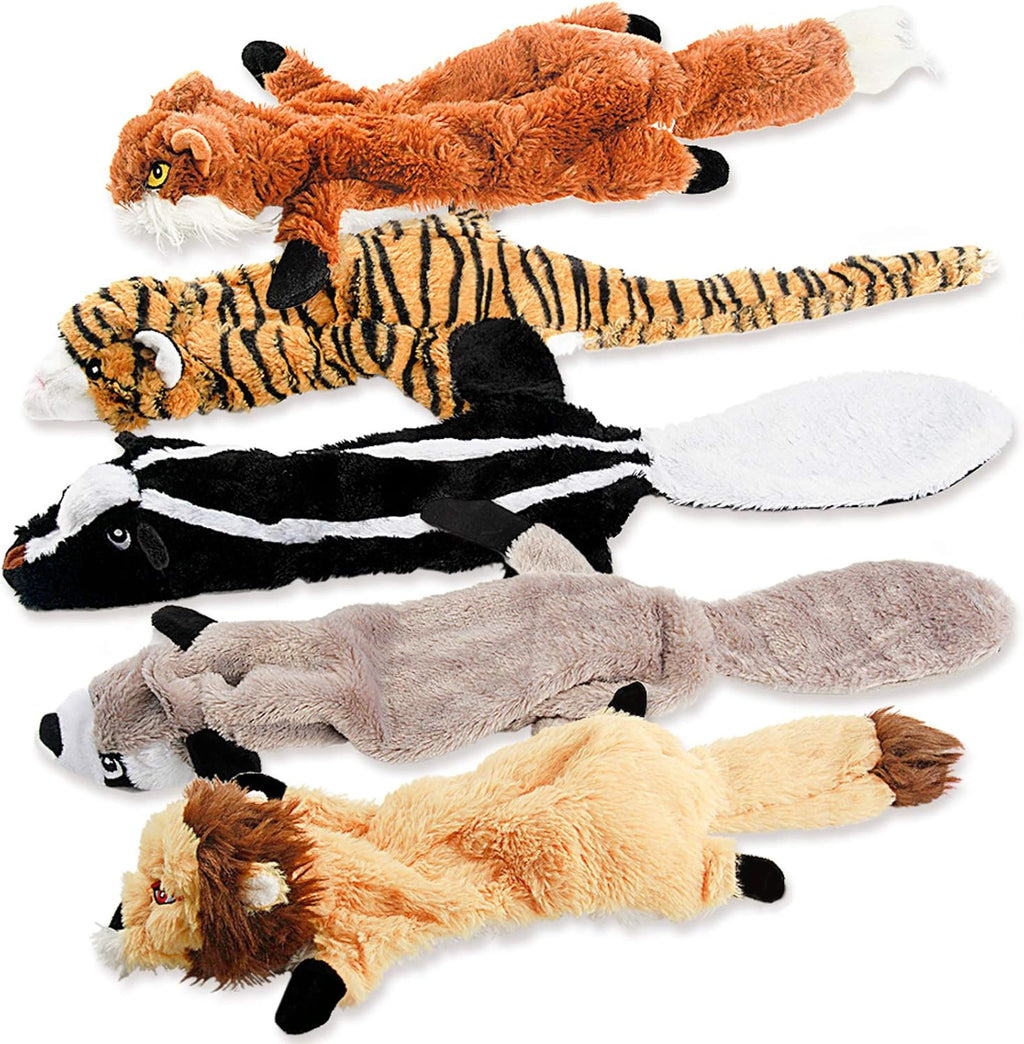 Dailypets 5 Piece Stuffless Plush Dog Toy Set with Dual Squeakers for Interactive Play