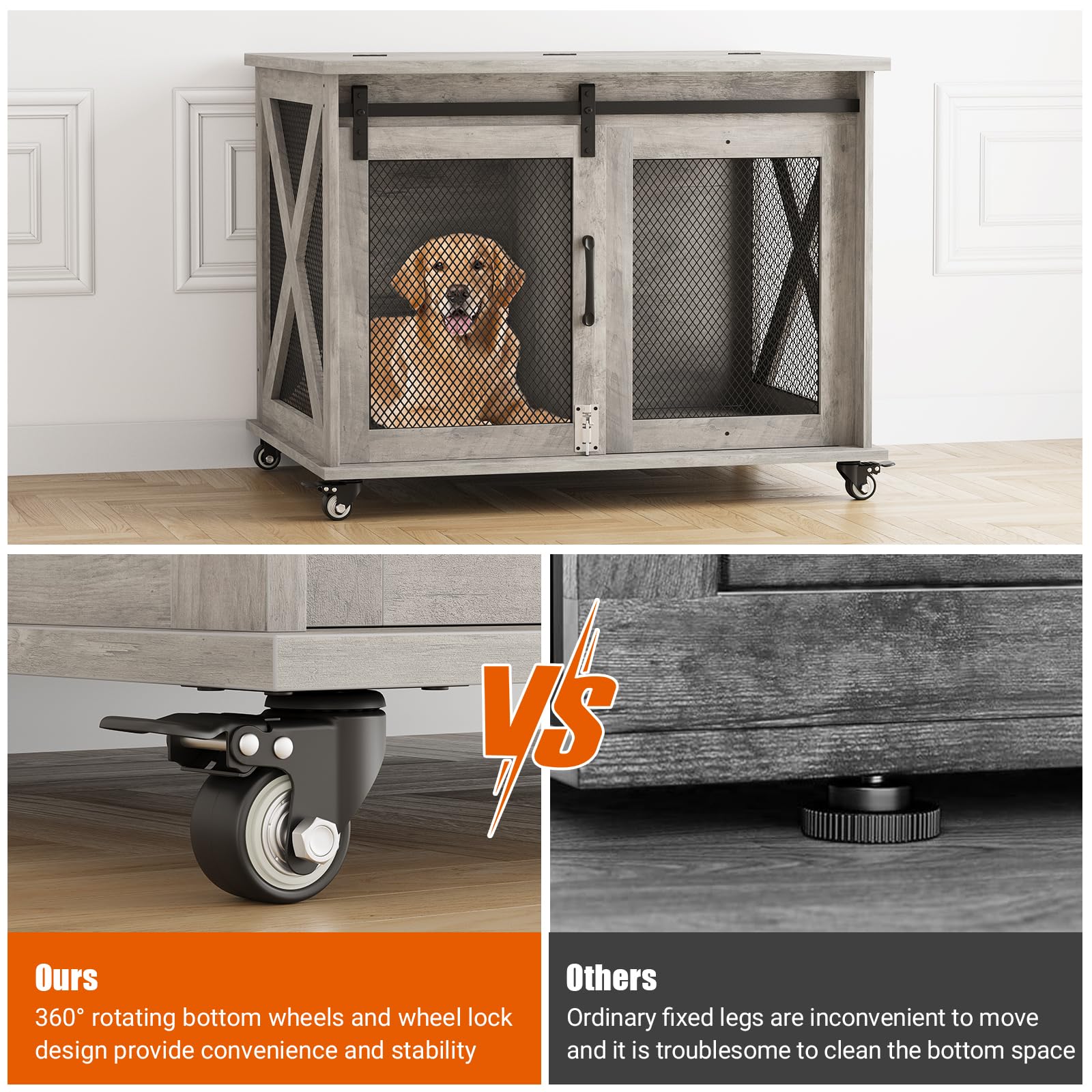 Dailypets Furniture Style Dog Crate End Table with Sliding Barn Door & Flip-Top Access