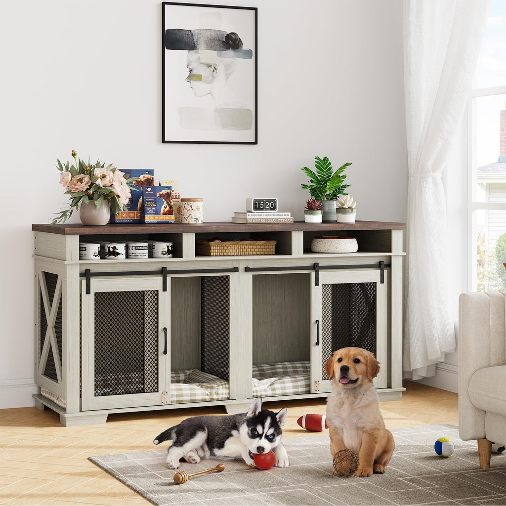 Dailypets Double Dog Crate Furniture with 3 Storage Shelves and Removable Divider