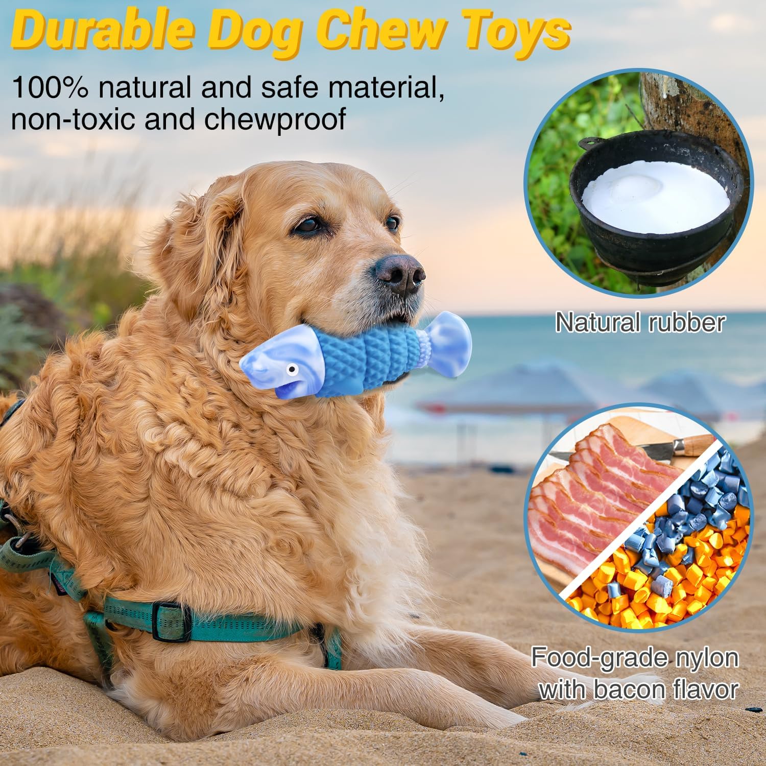 Dailypets Durable Shark Dog Chew Toy with Squeaker for Strong Chewers Bacon Flavor