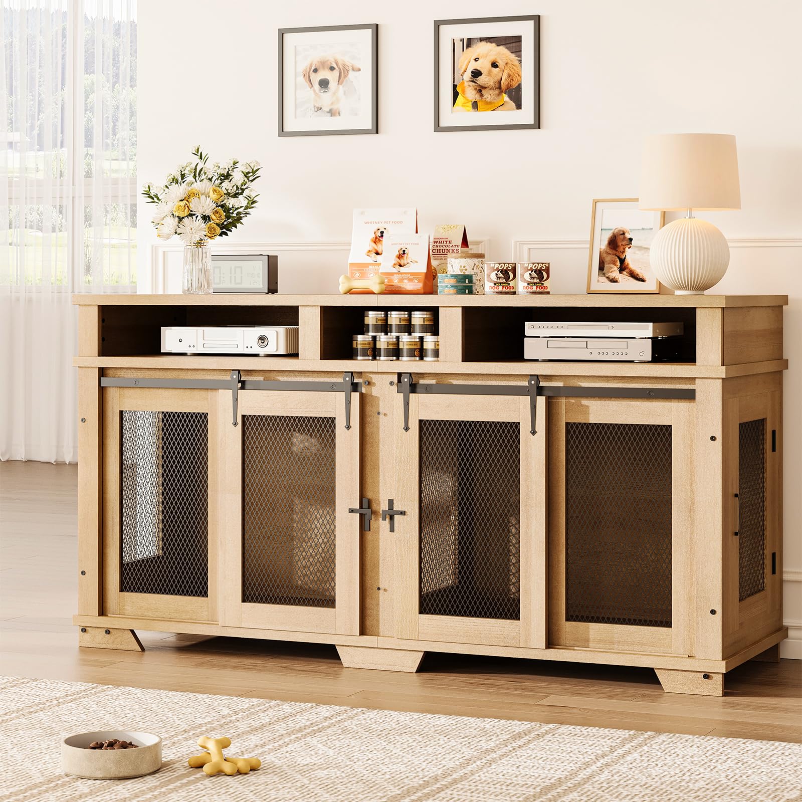 Dailypets 71-Inch Extra Large Double Dog Crate TV Stand with Hidden Storage