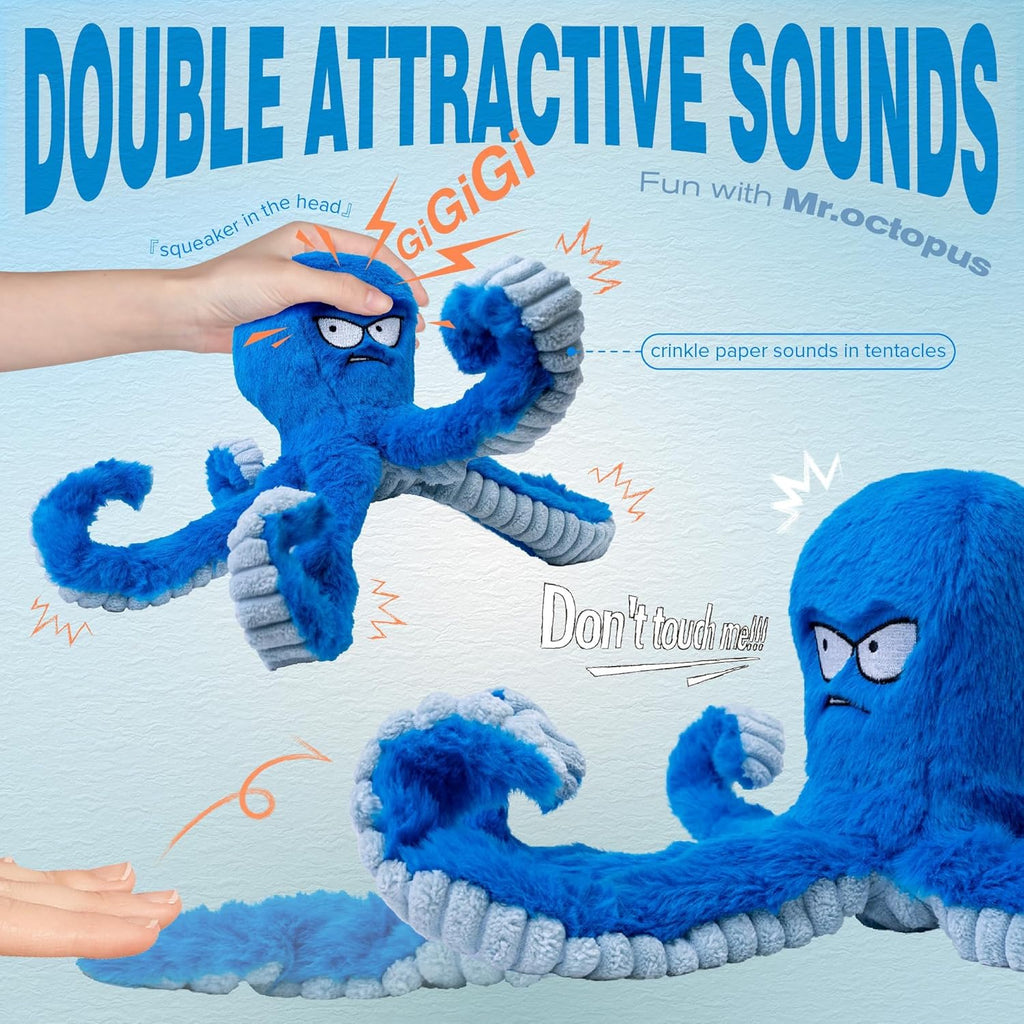 Dailypets Interactive Octopus Dog Plush Toy with Squeaky Crinkle Tug Design