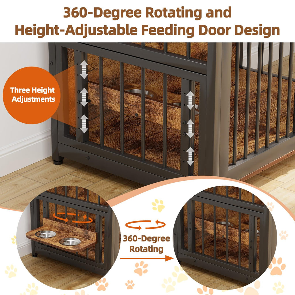 Dailypets Wooden Dog Crate Furniture with Adjustable Stainless Steel Feeder