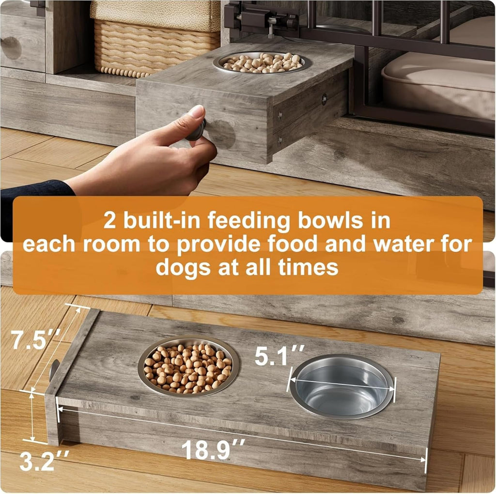 Dailypets Double Dog Station with Storage Shelves & Feeding Bowls