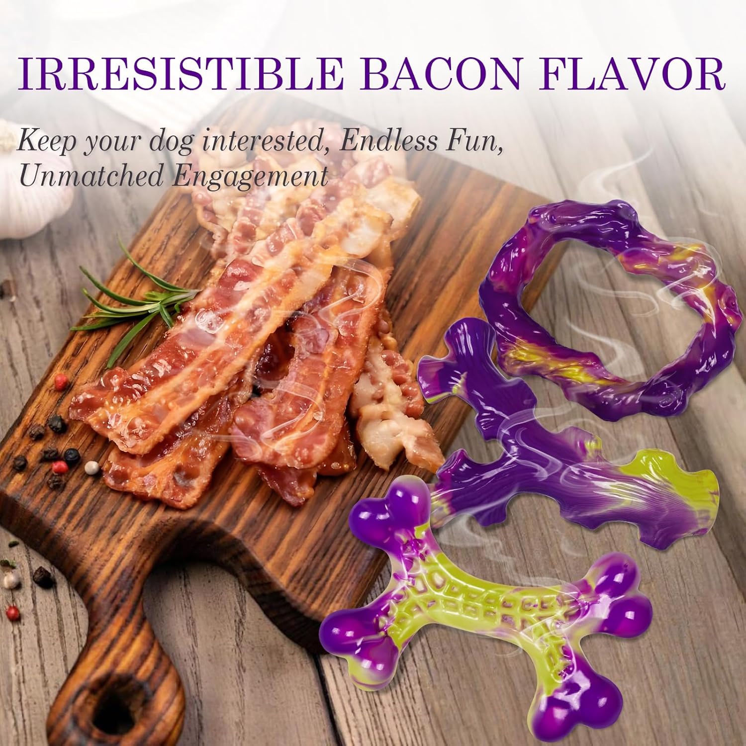 Dailypets Durable Nylon Dog Chew Toy Set for Strong Chewers Bacon Flavor 3 Pack