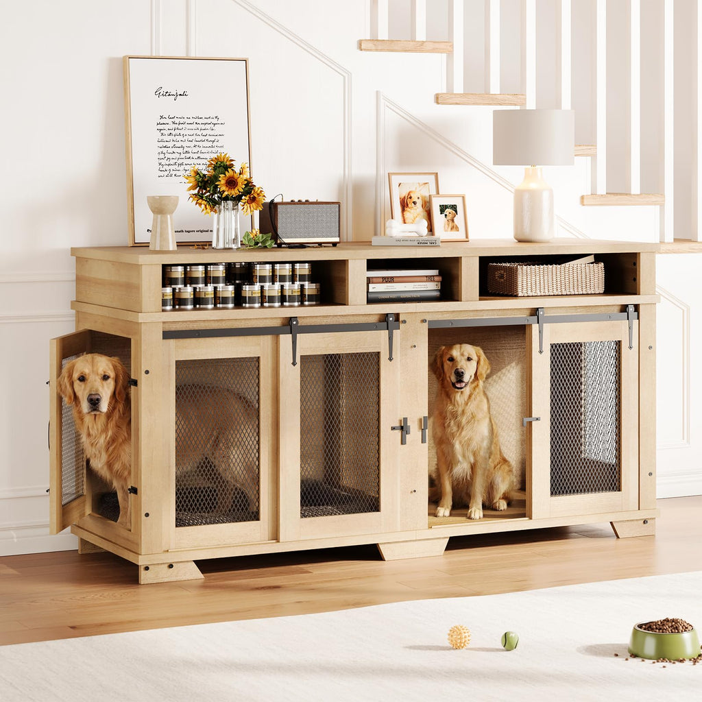 Dailypets 71-Inch Extra Large Double Dog Crate TV Stand with Hidden Storage