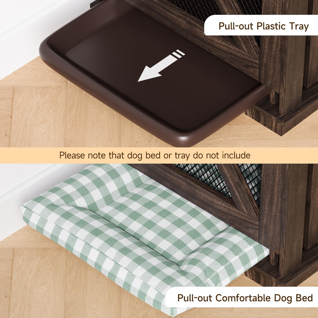 Dailypets Double Dog Crate Furniture with Storage Shelves and Removable Divider