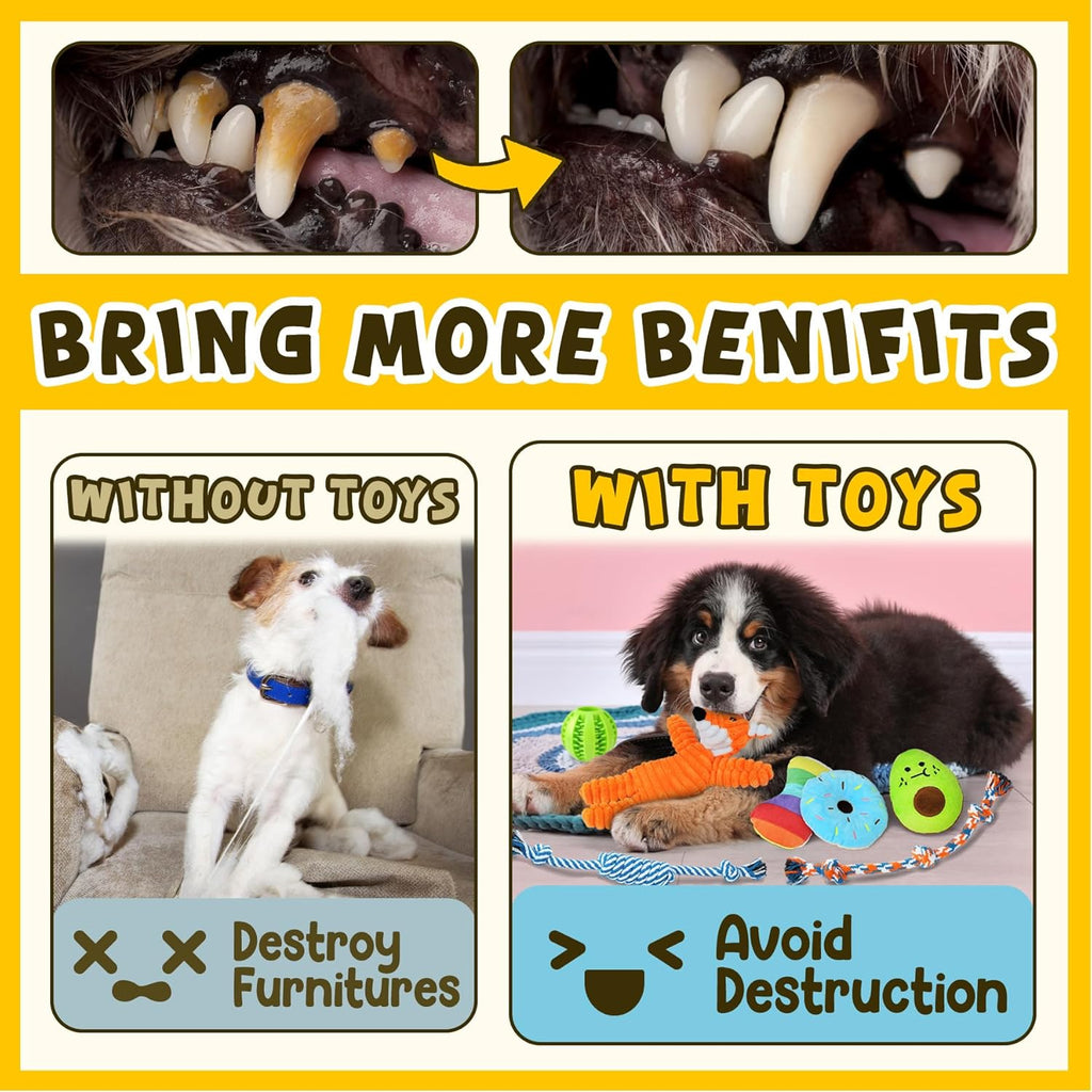 Dailypets Puppy Toy Bundle with Squeaky Plush Rope Toys and Treat Ball 9 Pieces