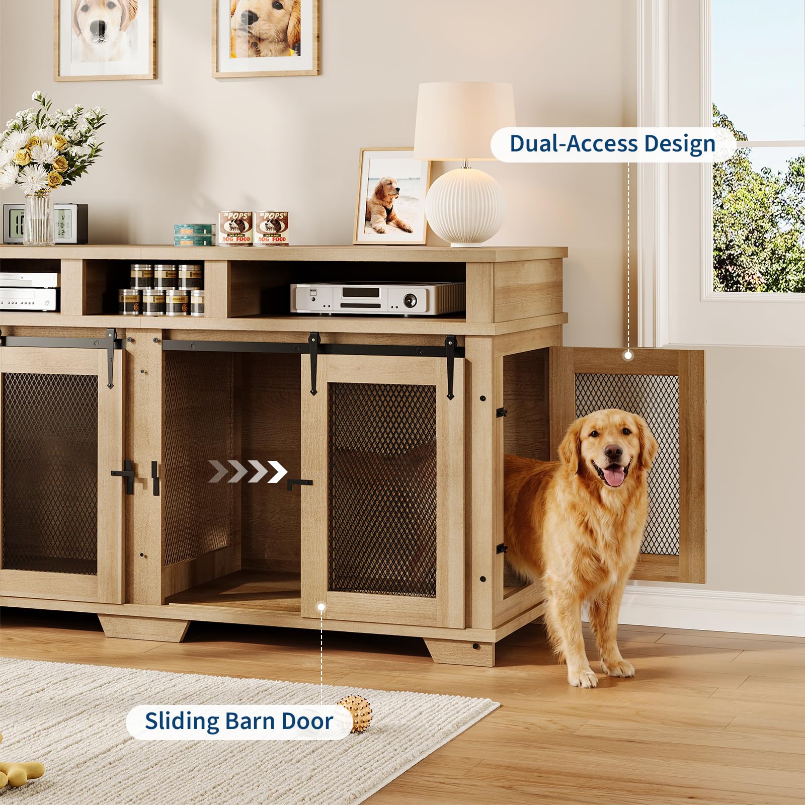 Dailypets 71-Inch Extra Large Double Dog Crate TV Stand with Hidden Storage
