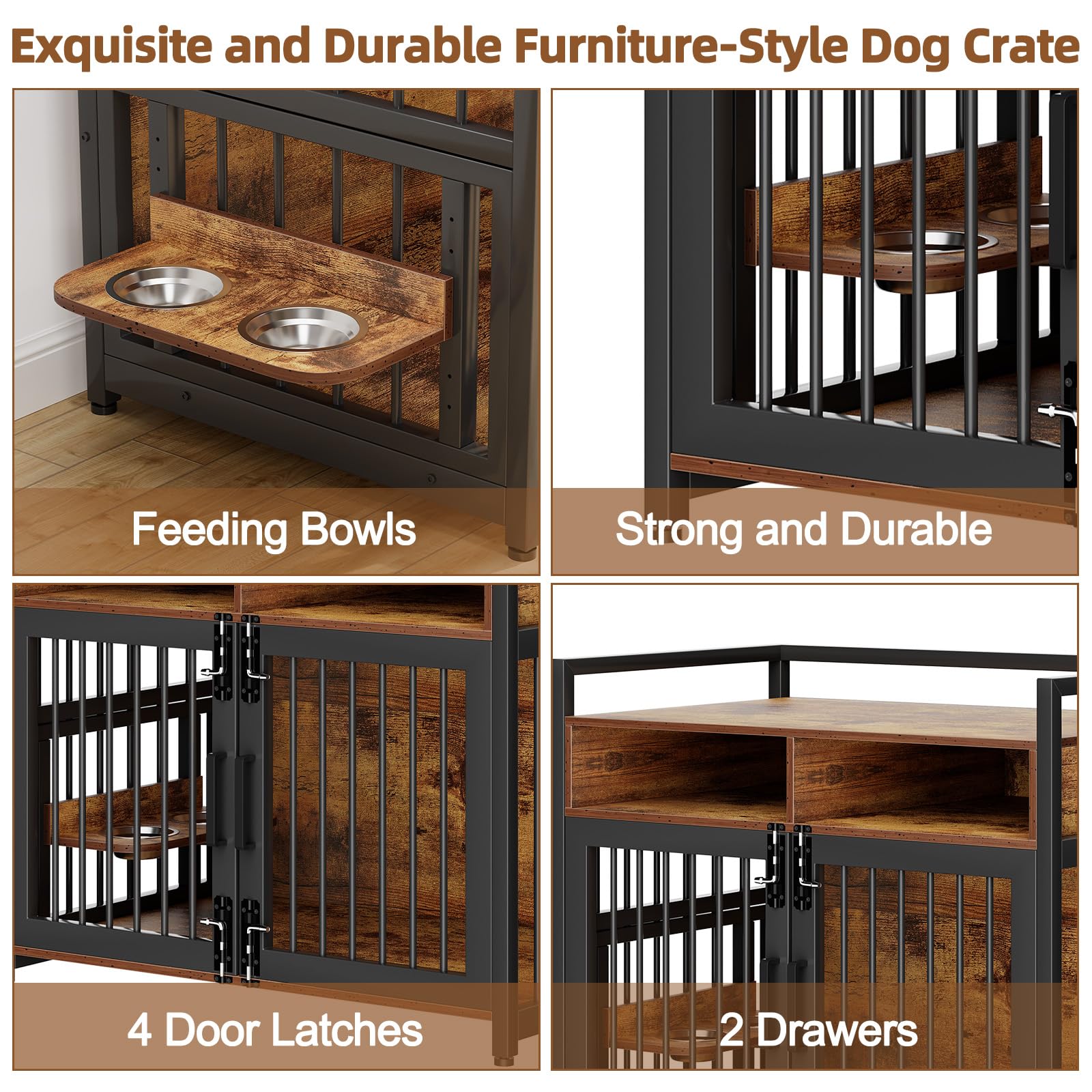 Dailypets Wooden Dog Crate Furniture with Adjustable Stainless Steel Feeder