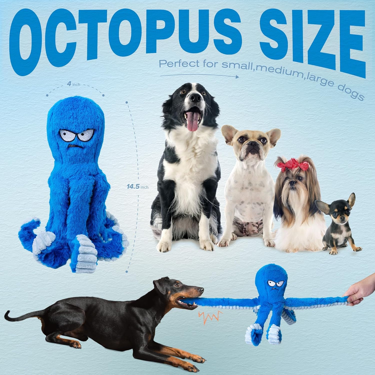Dailypets Interactive Octopus Dog Plush Toy with Squeaky Crinkle Tug Design