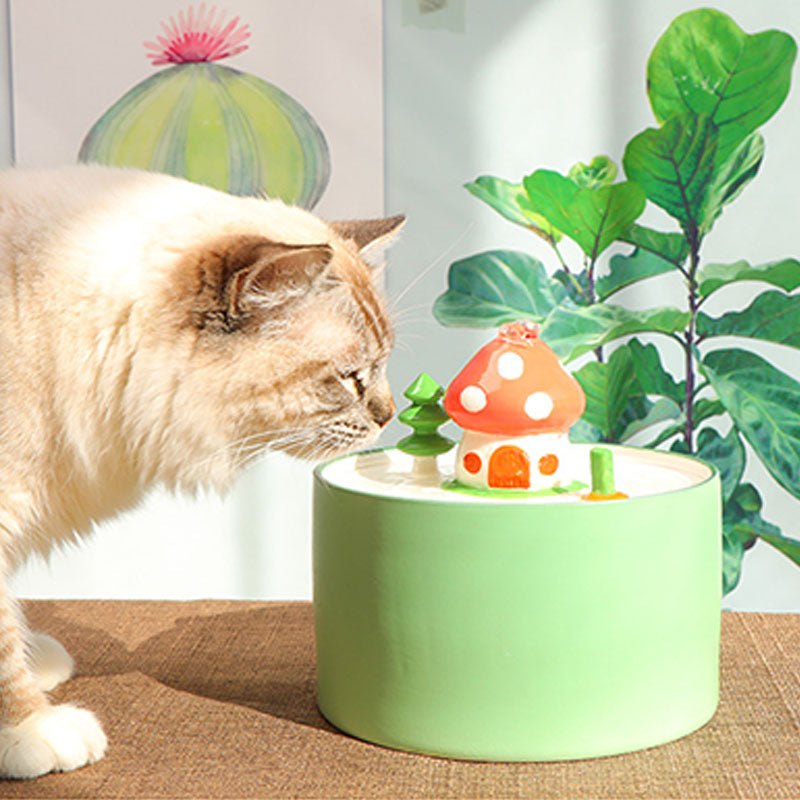 Dailypets Ceramic Pet Water Fountain with Mushroom House Design 51oz