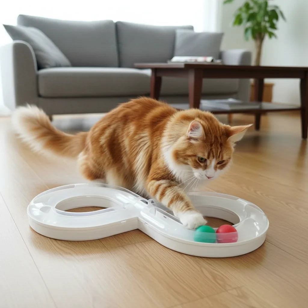 Dailypets Interactive Figure-8 Ball Track Toy for Cats with Rolling Ball Activity