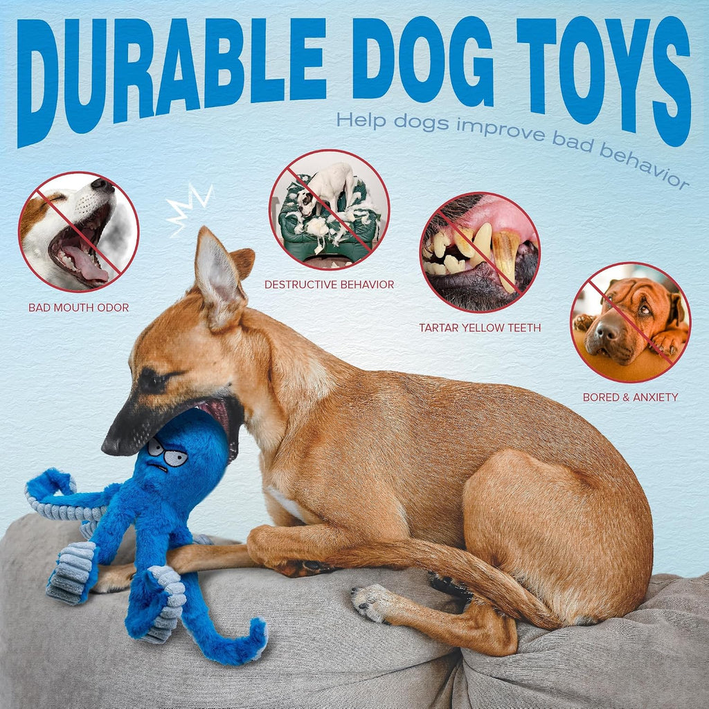 Dailypets Interactive Octopus Dog Plush Toy with Squeaky Crinkle Tug Design