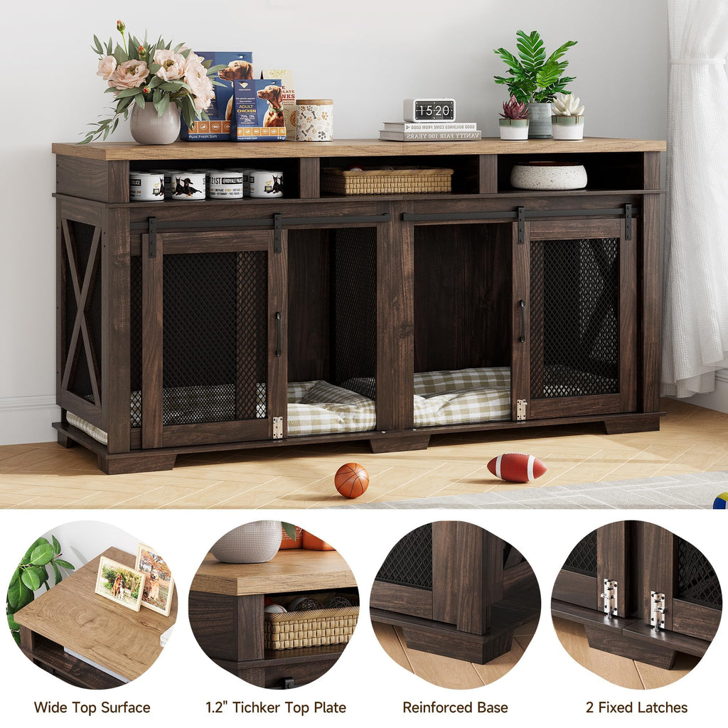 Dailypets Double Dog Crate Furniture with Storage Shelves and Removable Divider