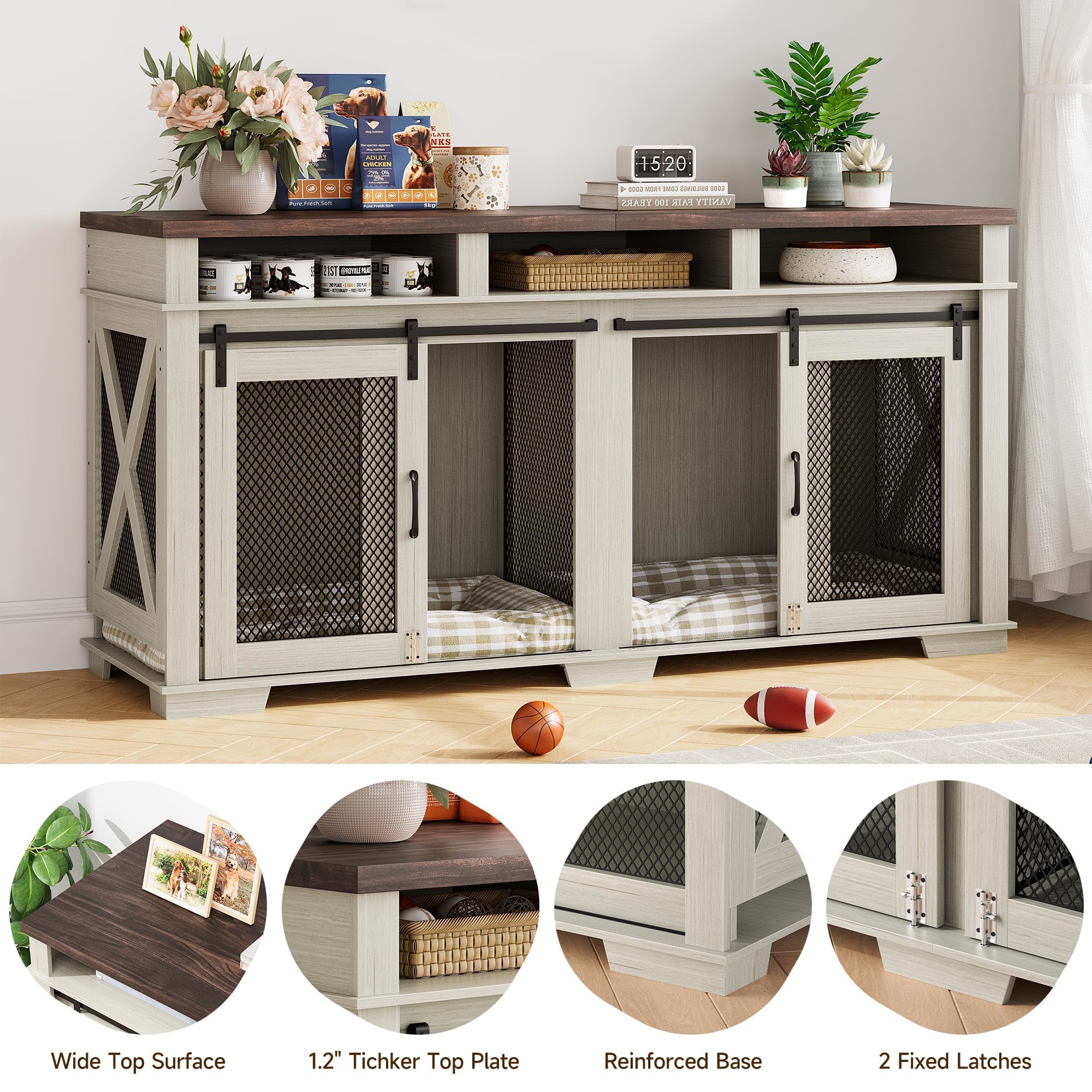 Dailypets Double Dog Crate Furniture with 3 Storage Shelves and Removable Divider