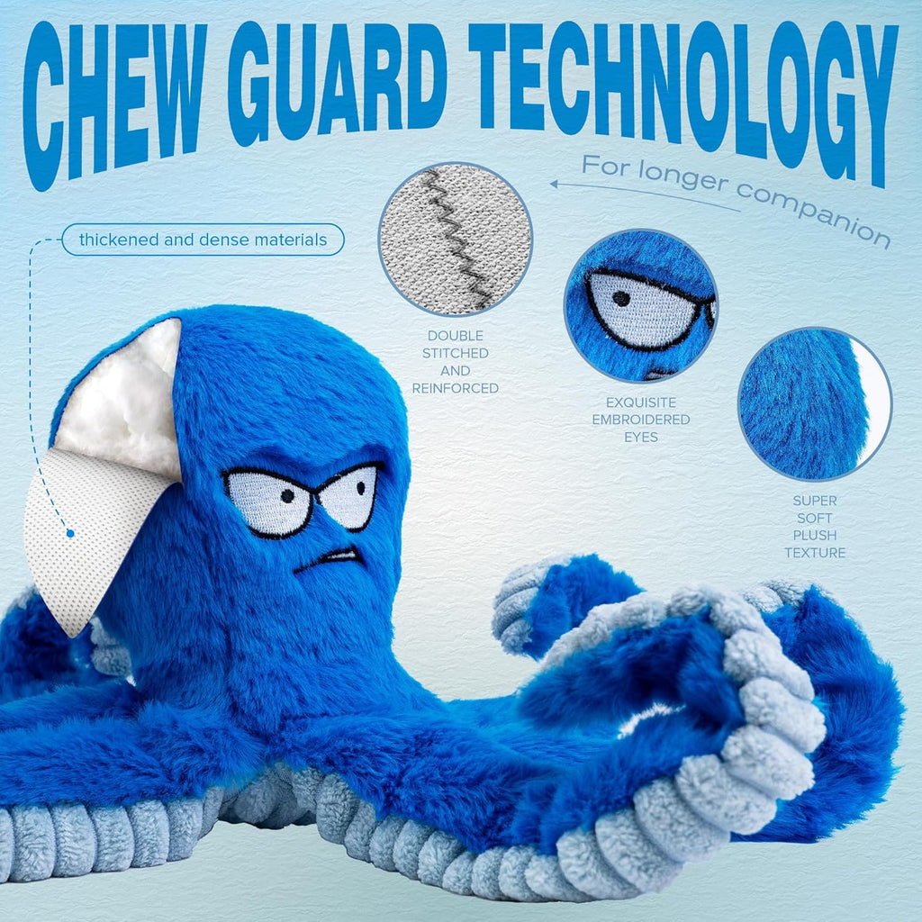 Dailypets Interactive Octopus Dog Plush Toy with Squeaky Crinkle Tug Design