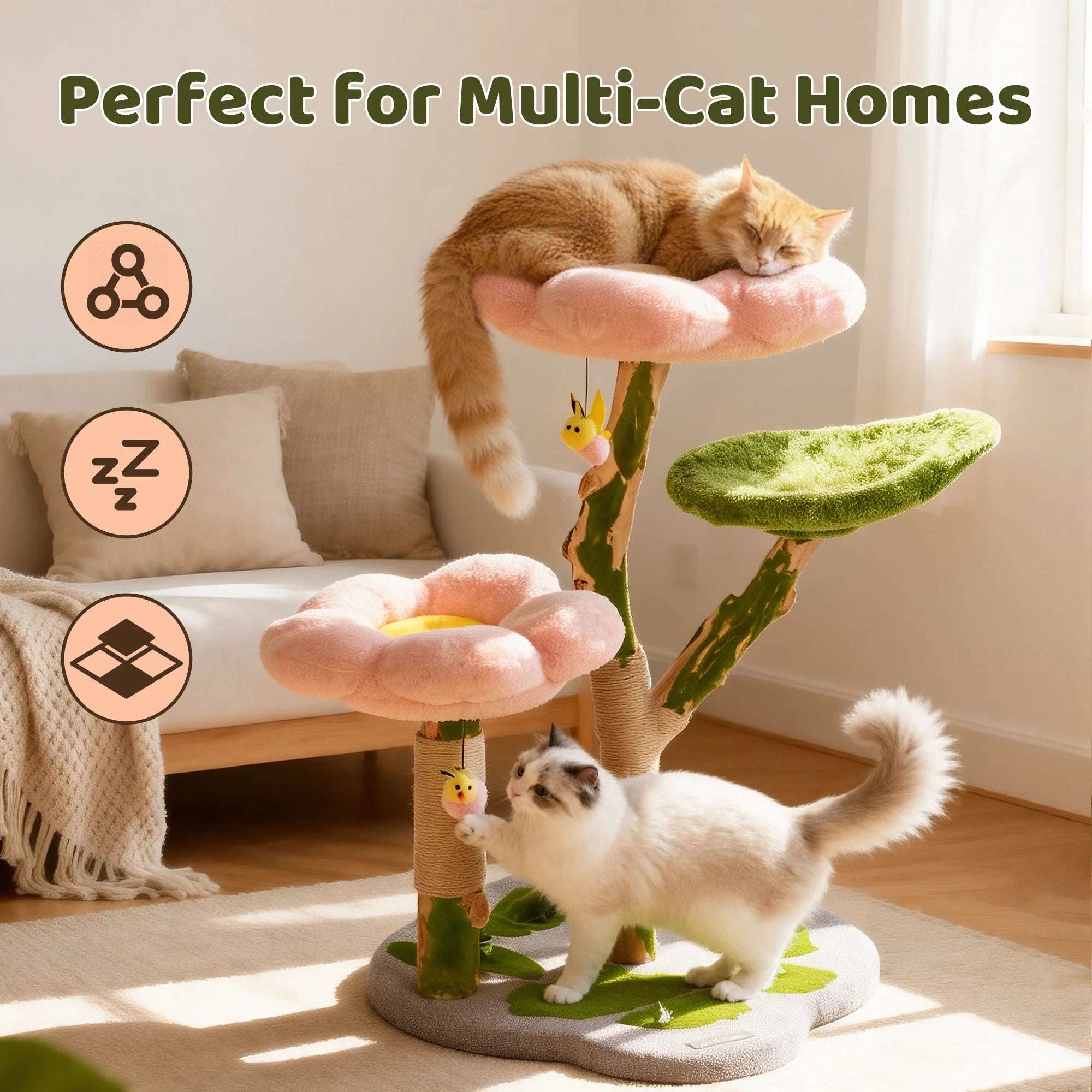 Dailypets Blossom Cat Tree with Solid Wood Posts and Sisal Scratcher