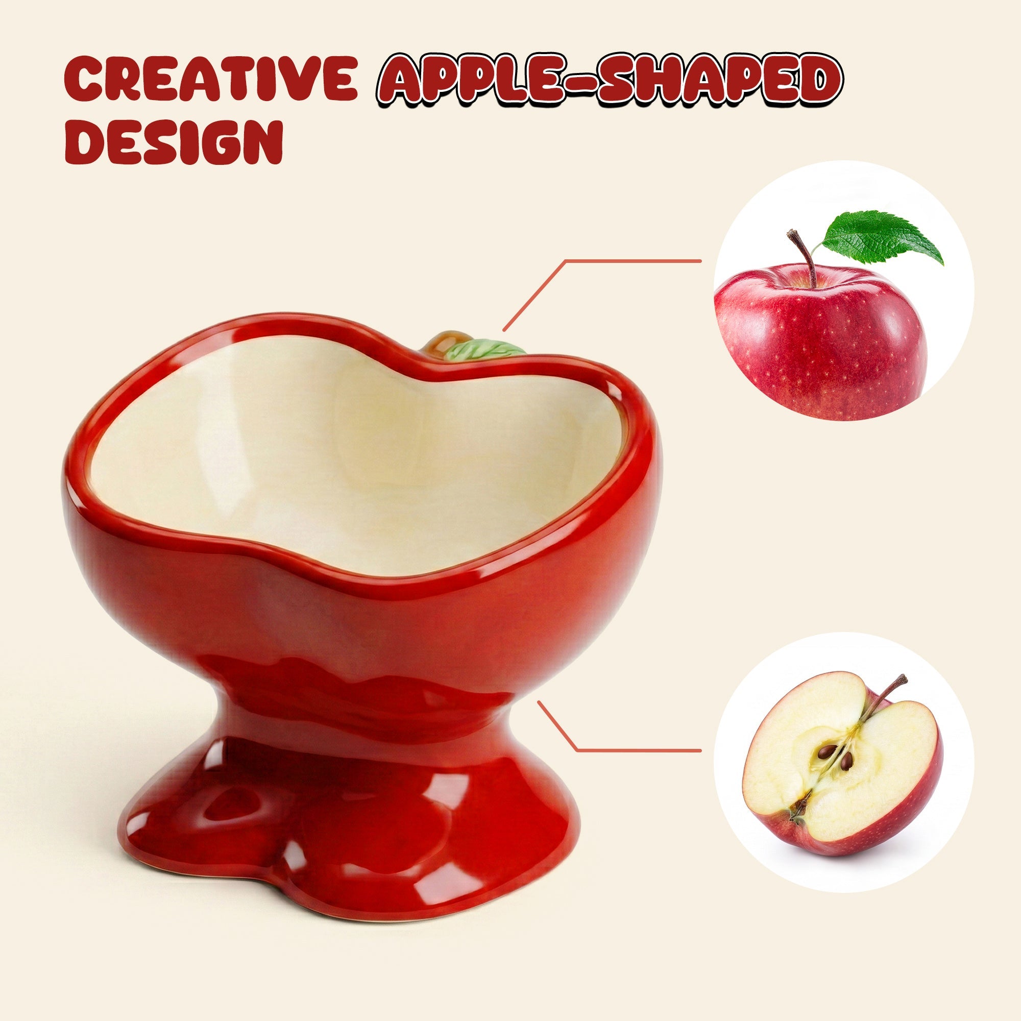 Dailypets Raised Ceramic Cat Food Bowl Apple Style Feeding Dish