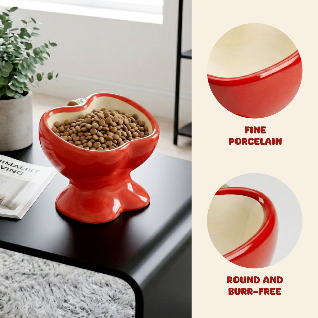 Dailypets Raised Ceramic Cat Food Bowl Apple Style Feeding Dish