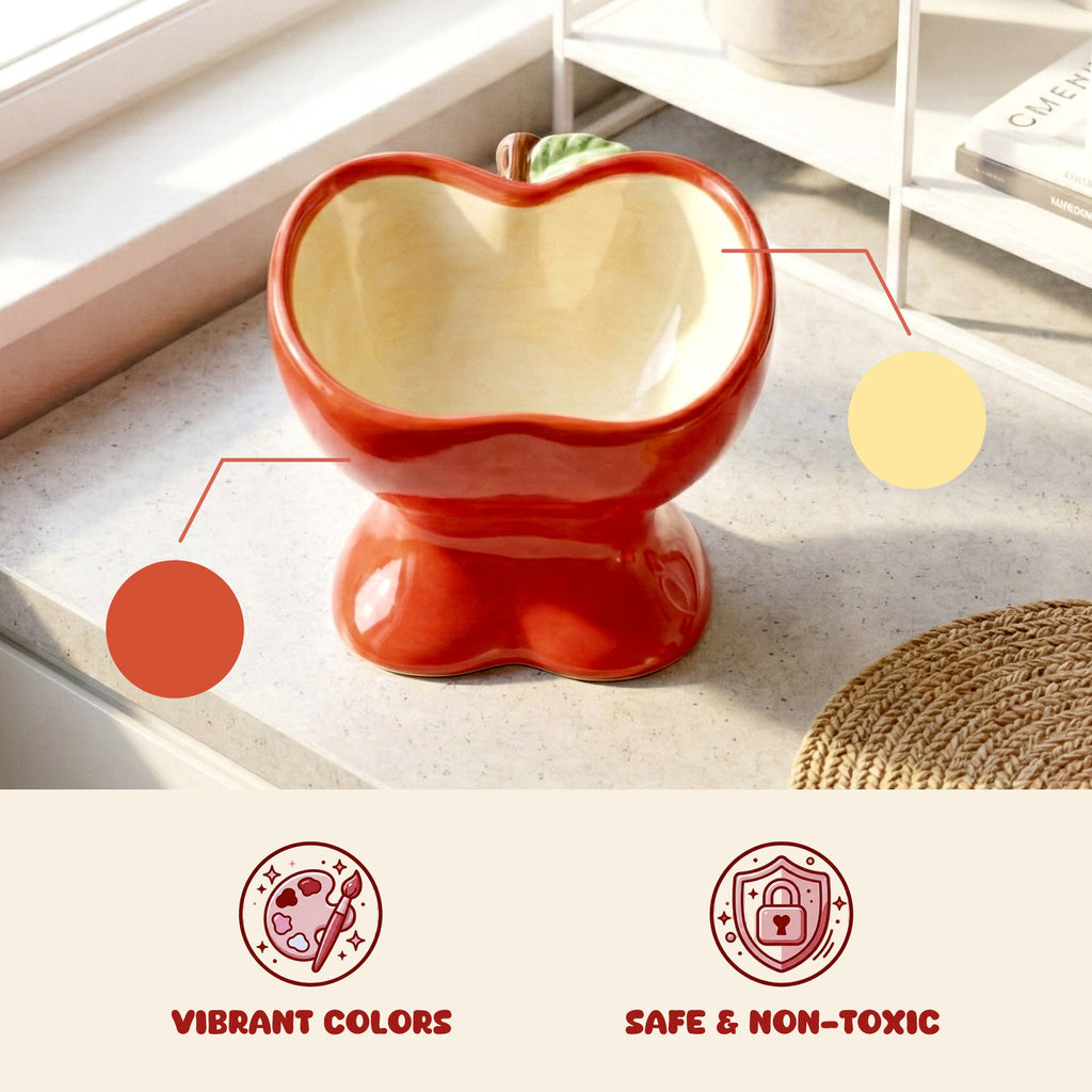 Dailypets Raised Ceramic Cat Food Bowl Apple Style Feeding Dish