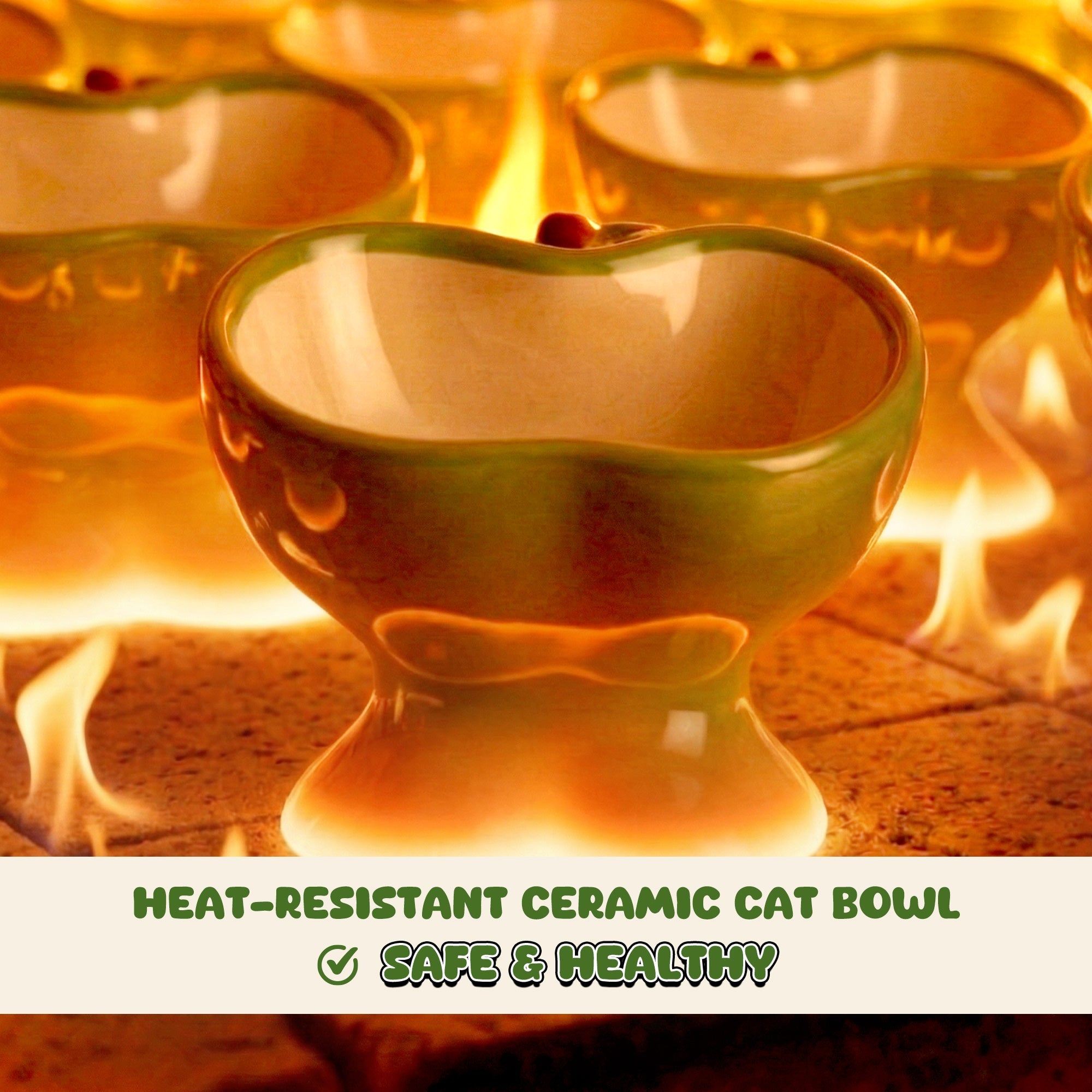 Dailypets Raised Ceramic Cat Food Bowl Apple Style Feeding Dish