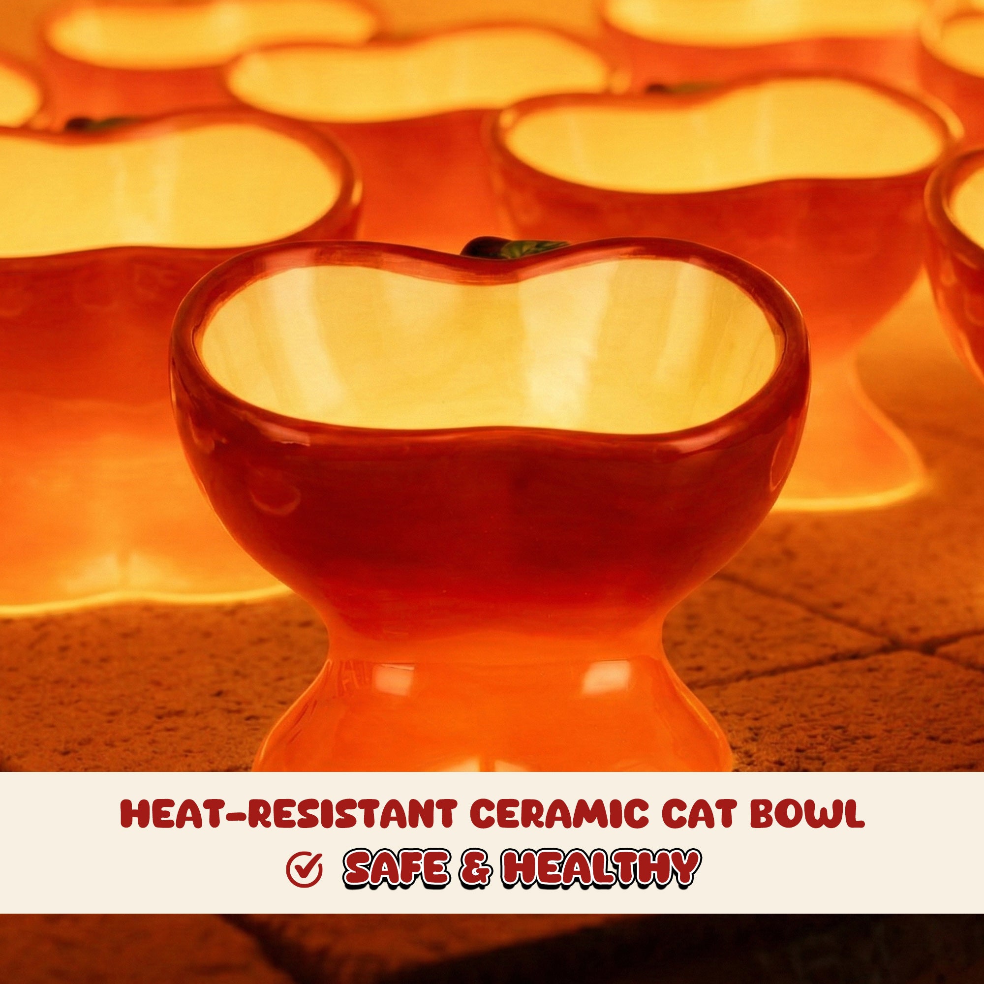 Dailypets Raised Ceramic Cat Food Bowl Apple Style Feeding Dish