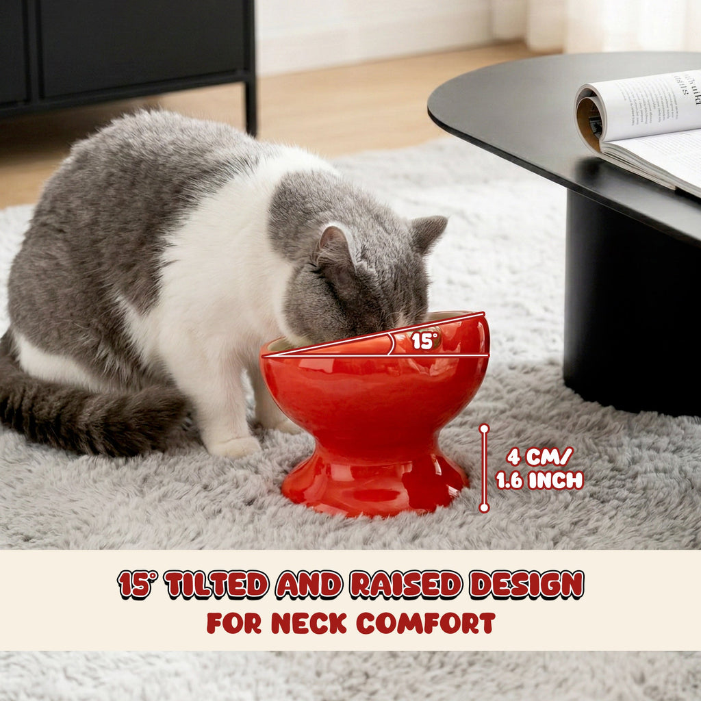 Dailypets Raised Ceramic Cat Food Bowl Apple Style Feeding Dish