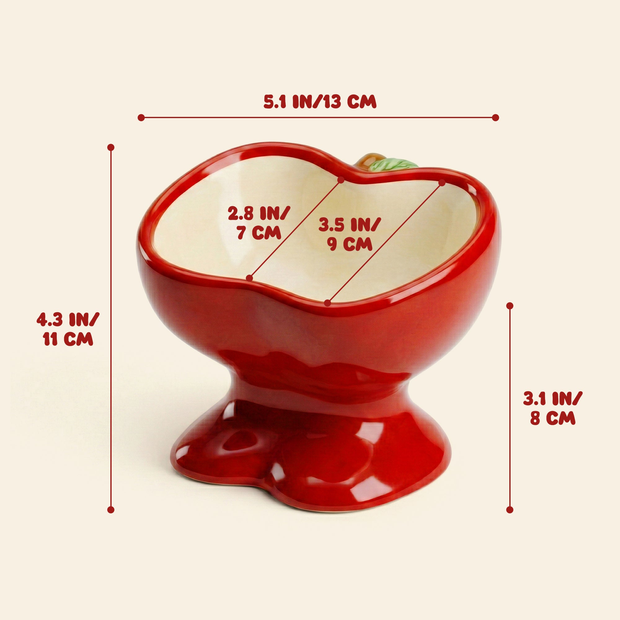 Dailypets Raised Ceramic Cat Food Bowl Apple Style Feeding Dish