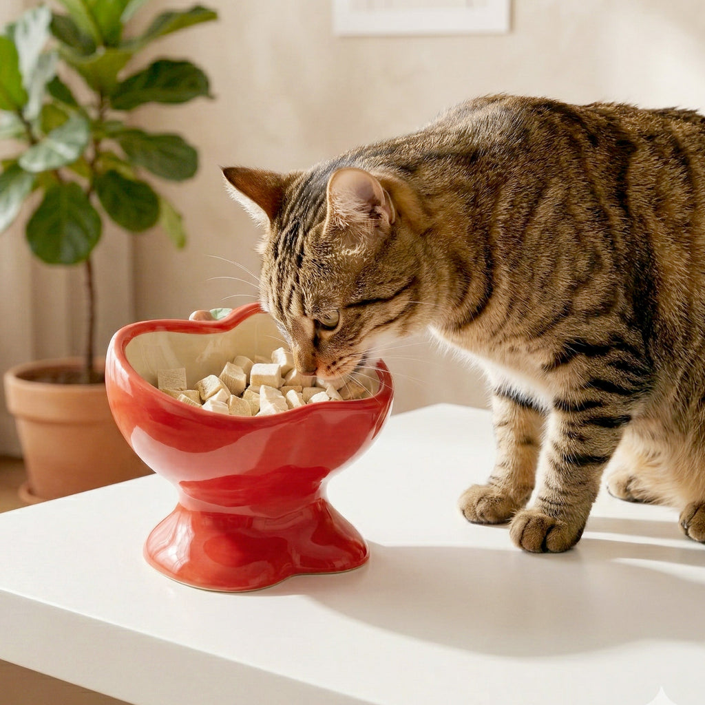 Dailypets Raised Ceramic Cat Food Bowl Apple Style Feeding Dish