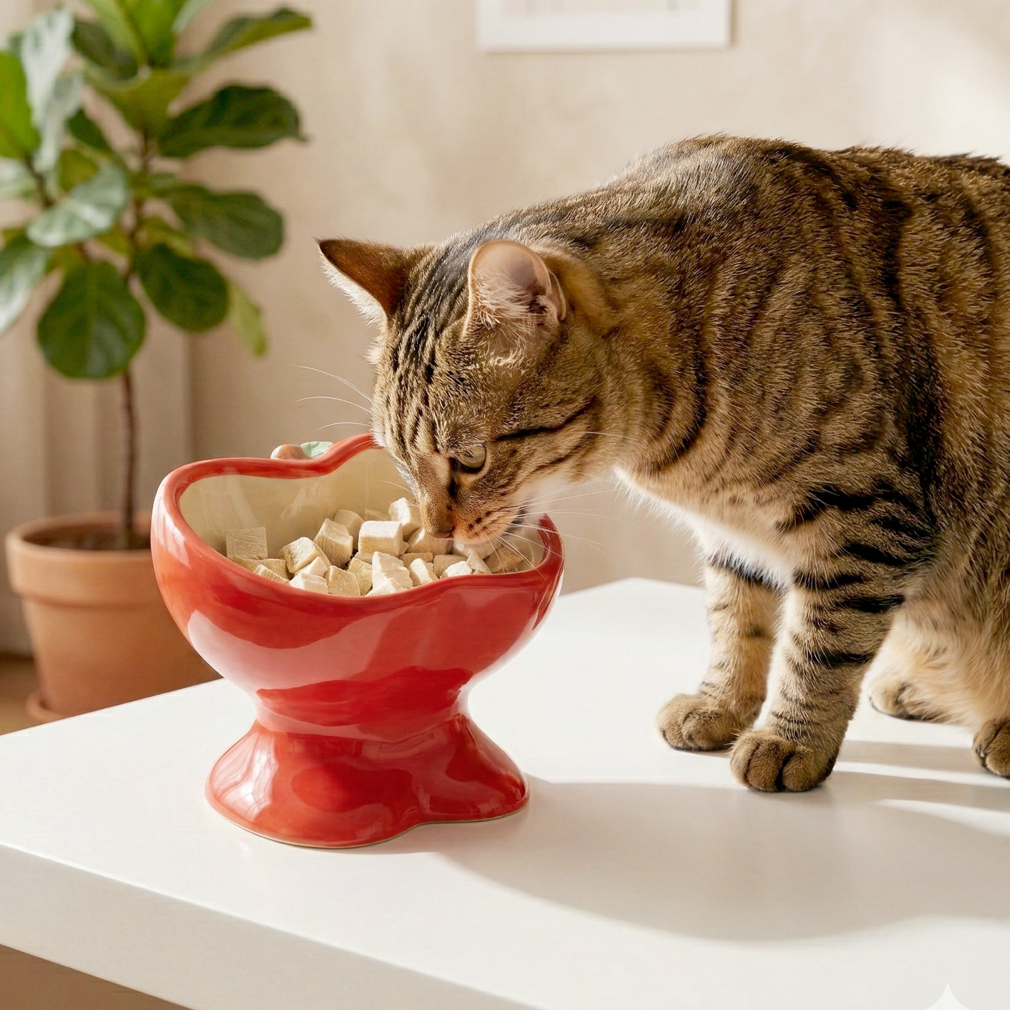 Dailypets Raised Ceramic Cat Food Bowl Apple Style Feeding Dish