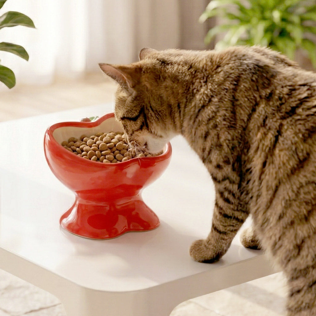 Dailypets Raised Ceramic Cat Food Bowl Apple Style Feeding Dish