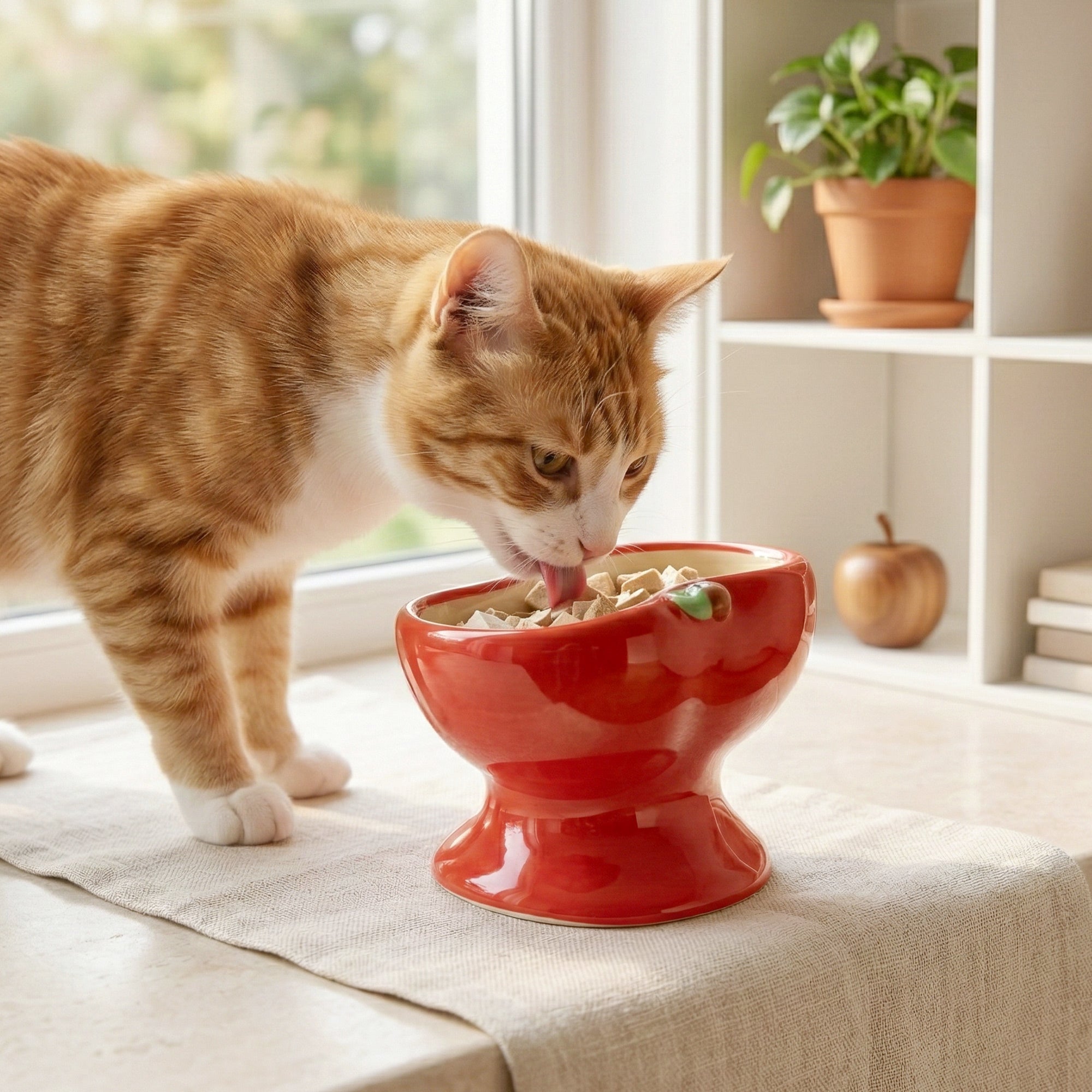 Dailypets Raised Ceramic Cat Food Bowl Apple Style Feeding Dish