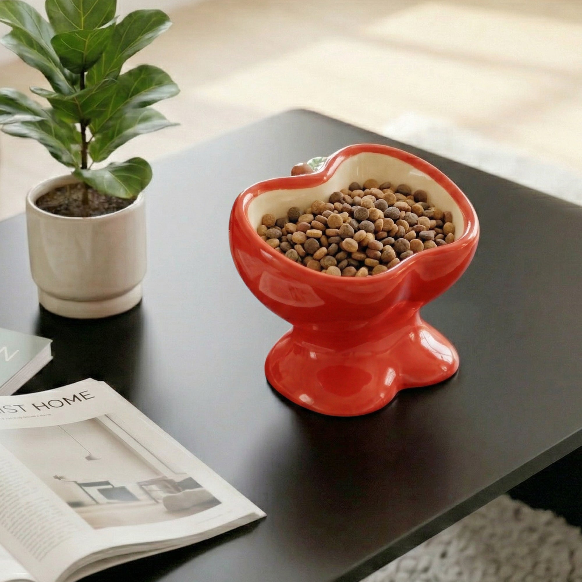 Dailypets Raised Ceramic Cat Food Bowl Apple Style Feeding Dish