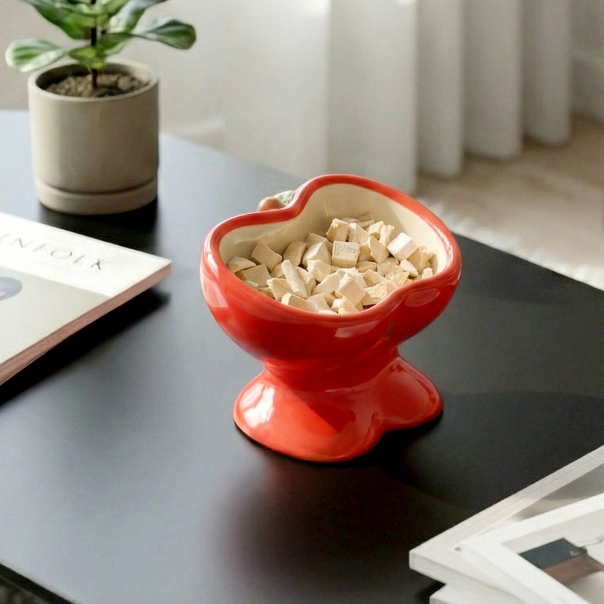 Dailypets Raised Ceramic Cat Food Bowl Apple Style Feeding Dish