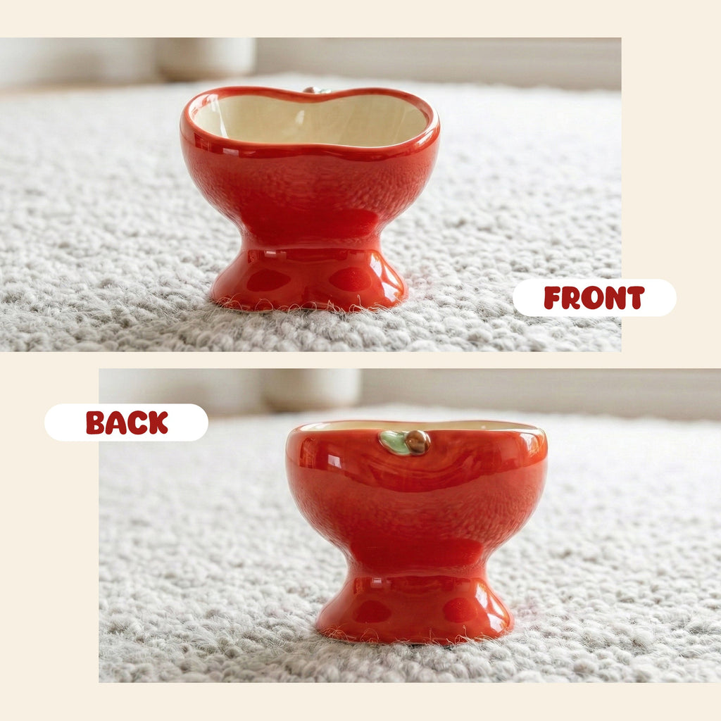 Dailypets Raised Ceramic Cat Food Bowl Apple Style Feeding Dish