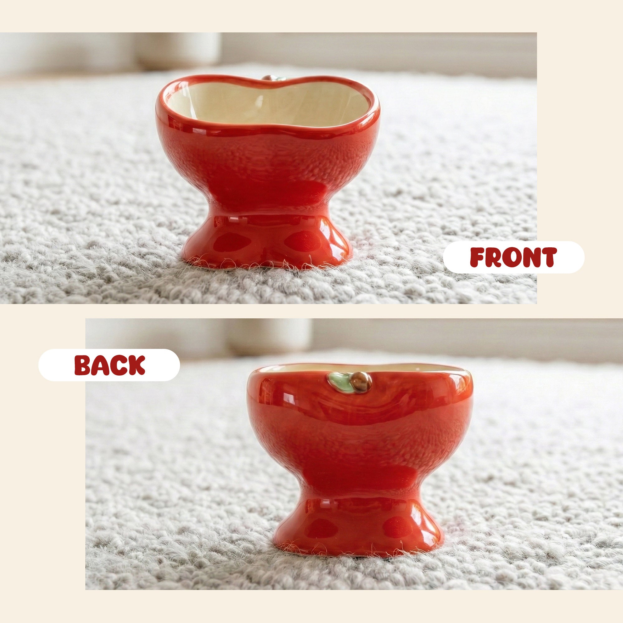 Dailypets Raised Ceramic Cat Food Bowl Apple Style Feeding Dish