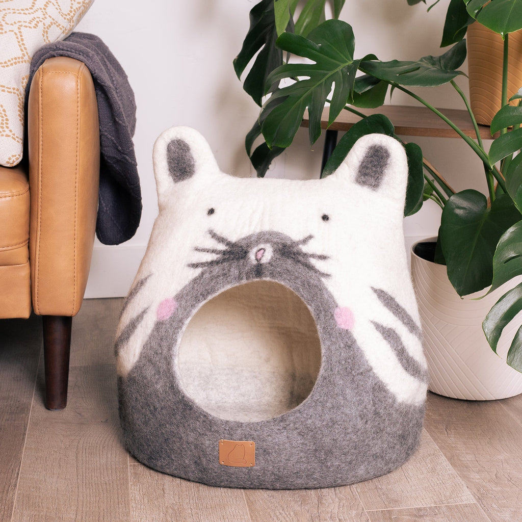 Dailypets Kitty Face Wool Cat Cave Bed