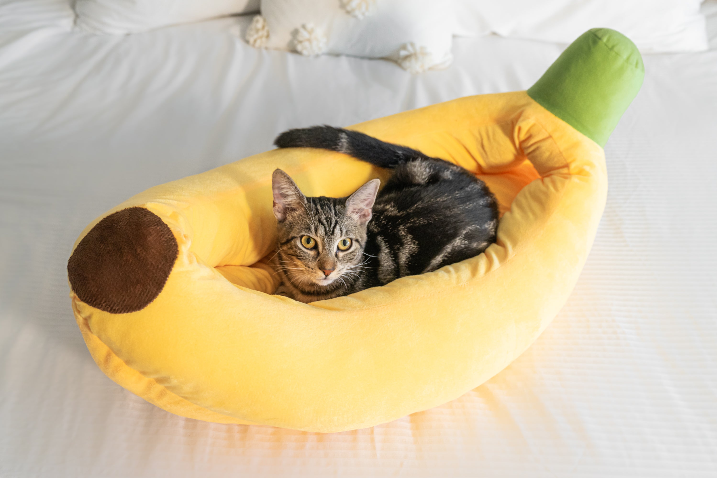 Dailypets Banana Shaped Cat Bed Plush Cozy Lounger for Cats